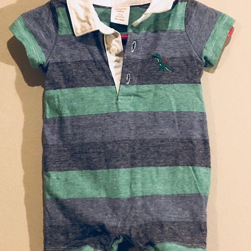 Gymboree Boys Romper Cotton Striped Dinosaur